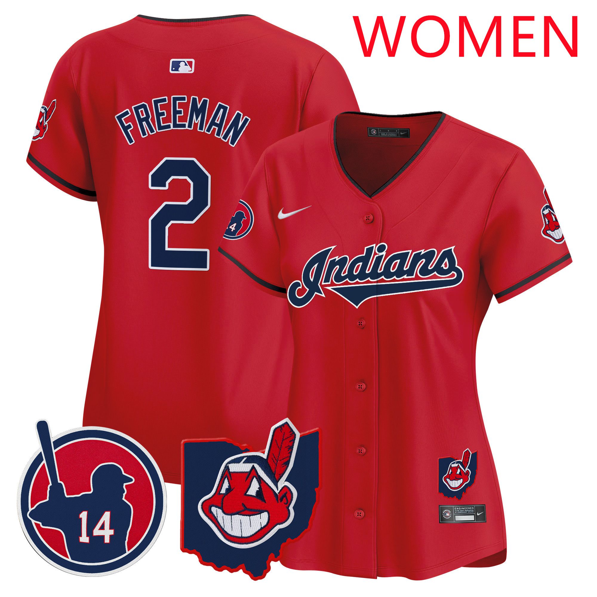 Women Cleveland Indians #2 Freeman Red Nike 2025 Patch Vapor Premier Limited MLB Jersey